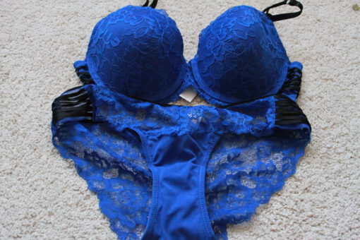 Blauw zwart bh setje