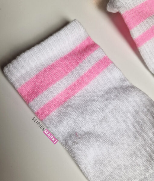 Dikke witte sokken met roze streepjes - Afbeelding 2