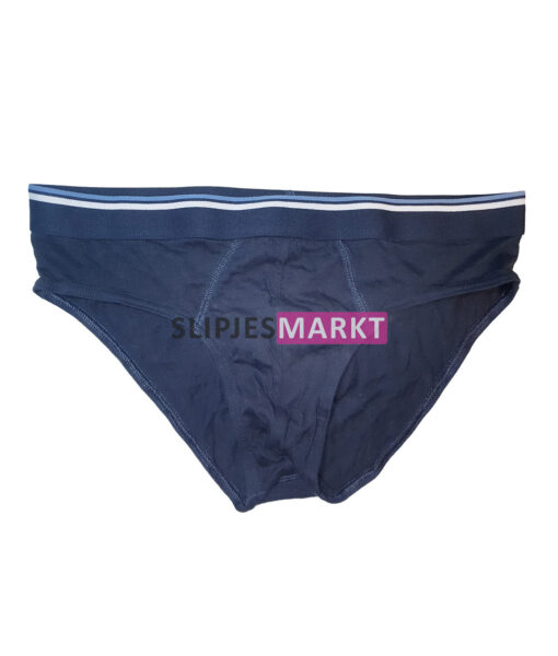 Gedragen slip zwart met blauw gestreepte rand