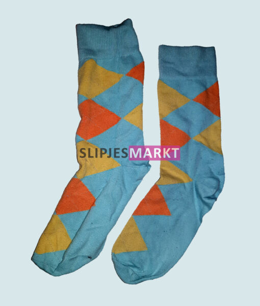 Gedragen sokken turquoise met ruiten