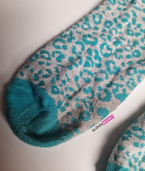 Turquoise/grijze enkelsokken panterprint - Afbeelding 2