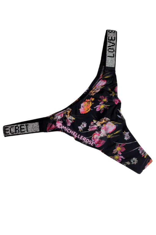 Zwart gebloemde nylon string met strass steentjes
