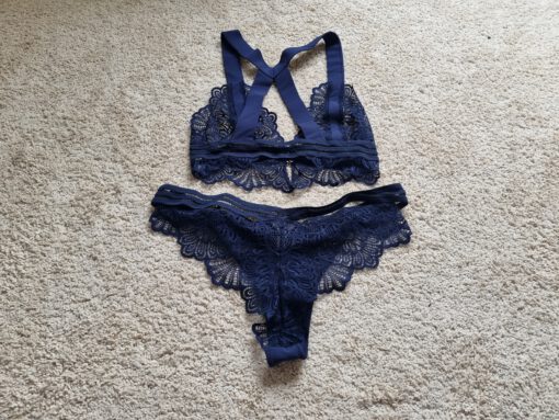 Donker blauw setje met kant - Afbeelding 2