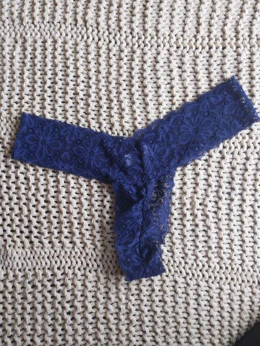 Blauwe kanten string