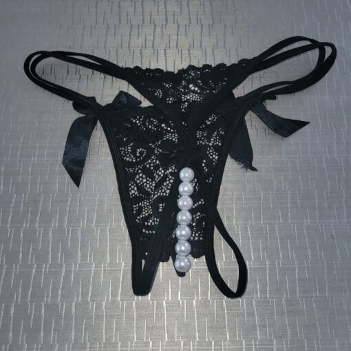 Zwarte string met parels - Afbeelding 2