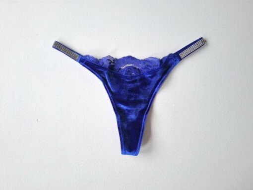 Blauwe fluwelen string