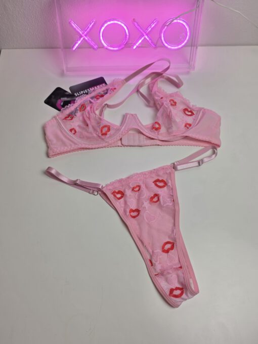 Valentine's - Roze 3-delig setje met kuslipjes - Afbeelding 2