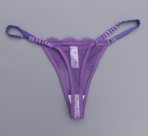 Paars doorschijnende string met kant. - Afbeelding 2