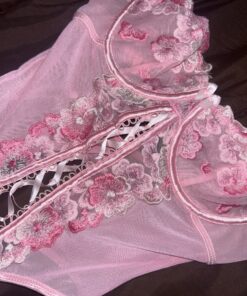Roze lingerieset met visnet stocking met kant - Afbeelding 3