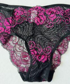 Zwart roze kanten slip