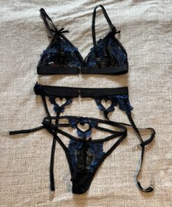 Alternative view of Lingerieset blauw en zwart kant